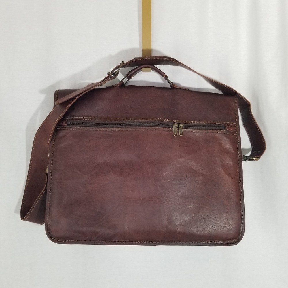 100% Genuine Leather Messenger style briefcase Coated Waxed Leather - Picture 5 of 17